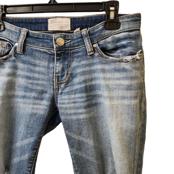 BKE Stella Bootcut Distressed y2k Jeans Size 26 Low Rise Whiskered - Picture 2 of 8